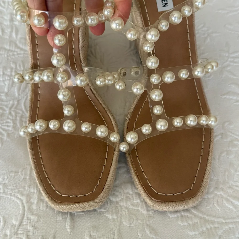 Steve Madden Pearl Embellished Wedges - Cream size 11